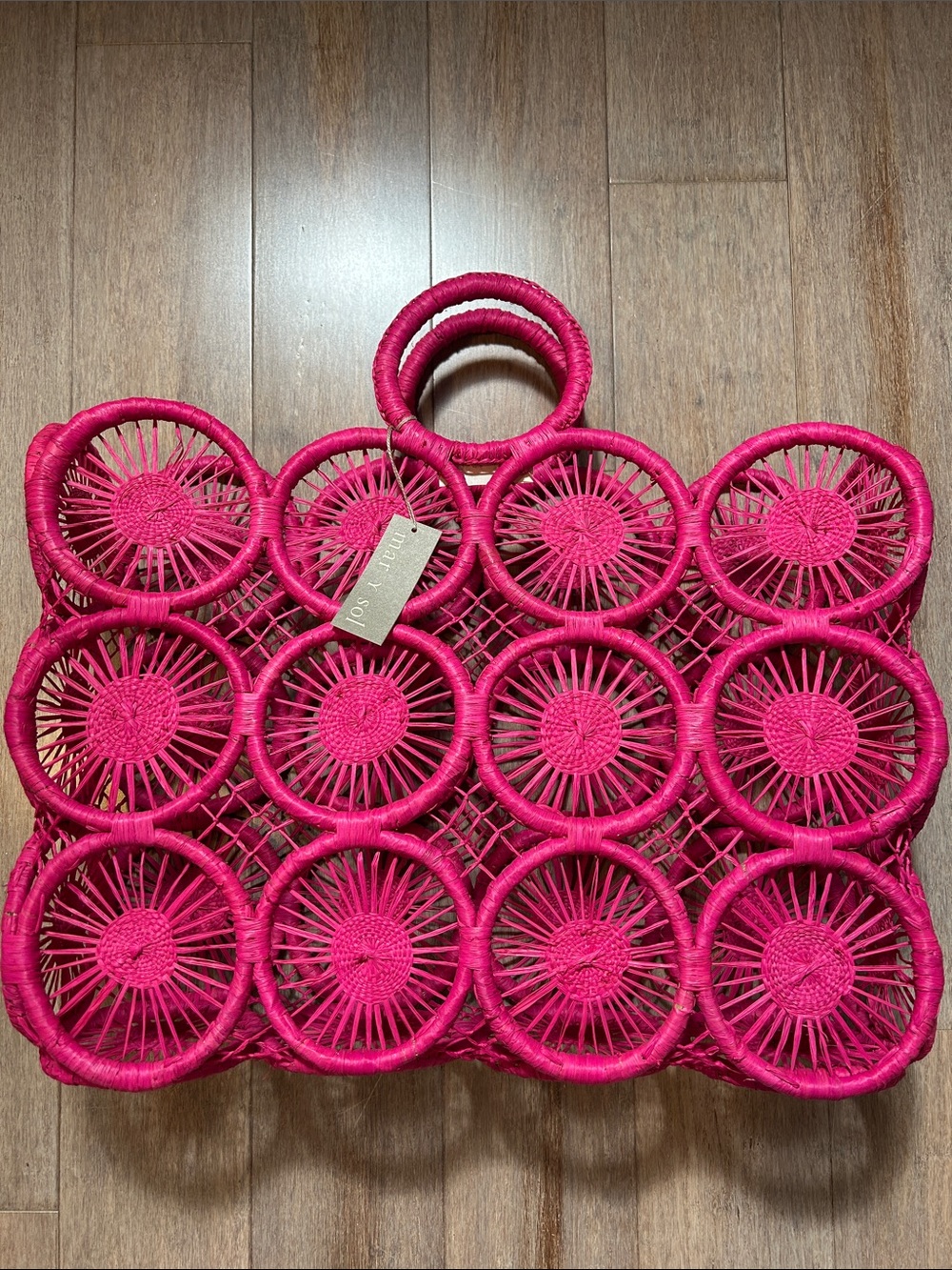 Mar y Sol hot pink macrame beach tote Circular Woven Tote large